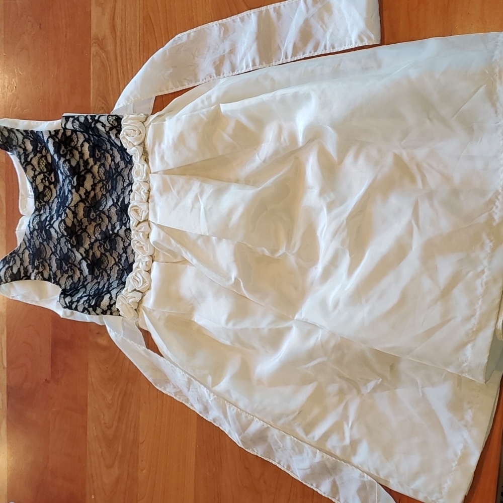 black white satin girl formal dress